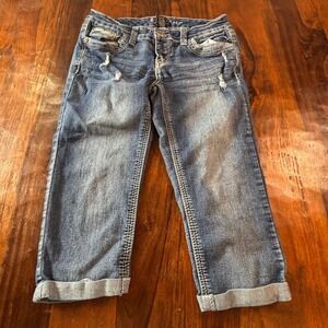 Ariya Jeans Lucca 31660 Womens Blue Distressed Sequin Pocket Capri Jeans 5/6